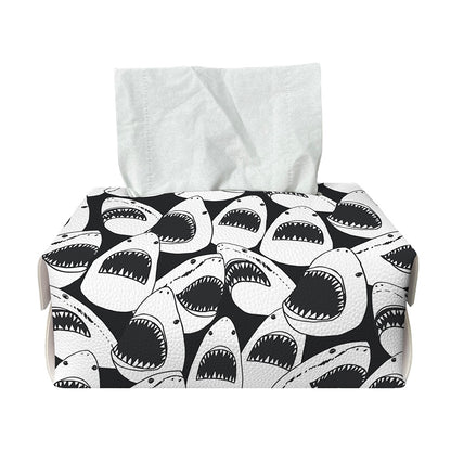 White And Grey Shark Pattern Print Rectangle Tissue Box Cover