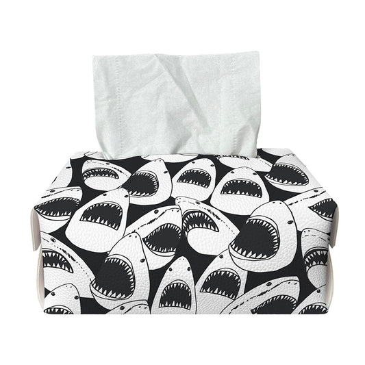 White And Grey Shark Pattern Print Rectangle Tissue Box Cover