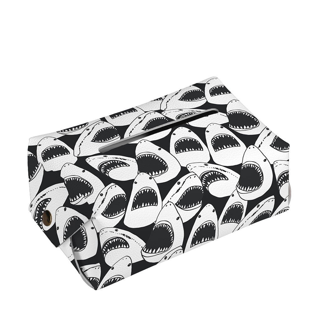 White And Grey Shark Pattern Print Rectangle Tissue Box Cover