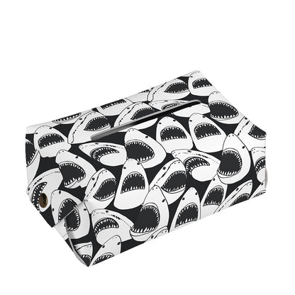 White And Grey Shark Pattern Print Rectangle Tissue Box Cover