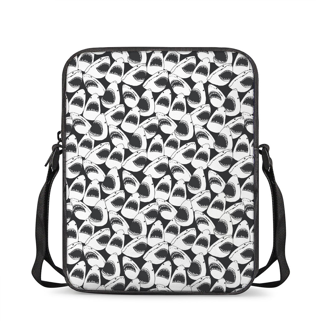 White And Grey Shark Pattern Print Rectangular Crossbody Bag