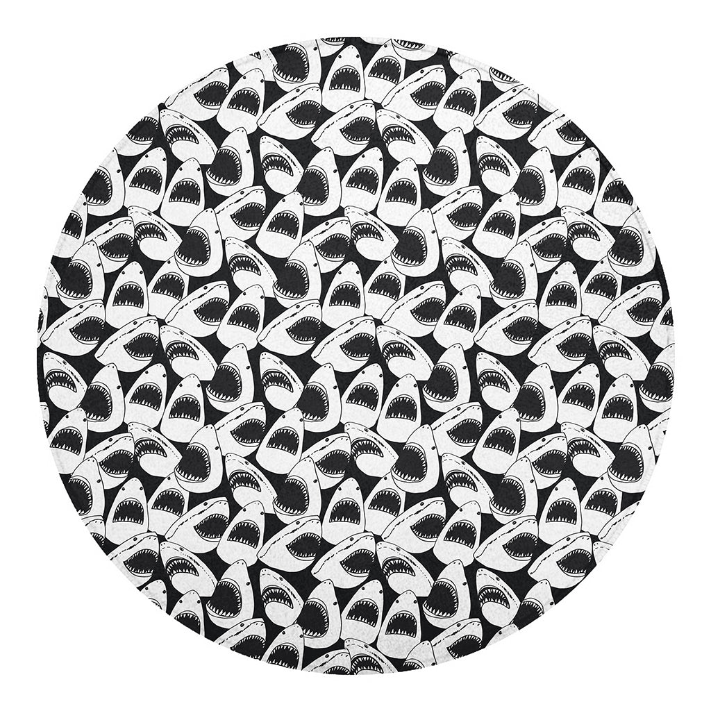 White And Grey Shark Pattern Print Round Blanket