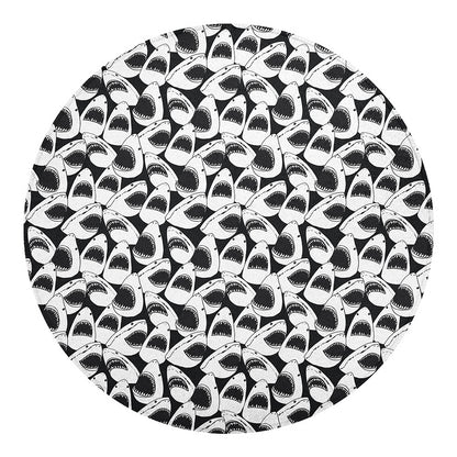 White And Grey Shark Pattern Print Round Blanket