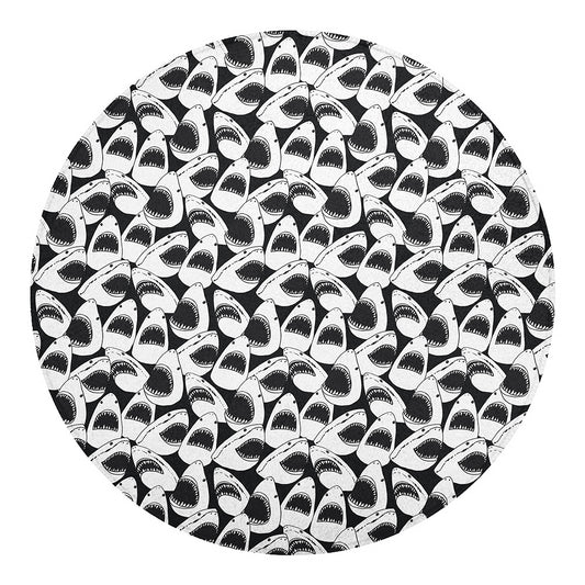White And Grey Shark Pattern Print Round Blanket