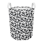 White And Grey Shark Pattern Print Round Laundry Basket
