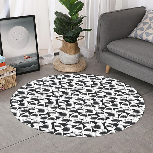 White And Grey Shark Pattern Print Round Rug