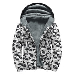White And Grey Shark Pattern Print Sherpa Lined Zip Up Hoodie