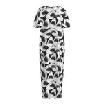 White And Grey Shark Pattern Print Short Sleeve Long Nightdress