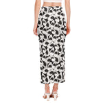 White And Grey Shark Pattern Print Side Slit Maxi Skirt