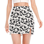 White And Grey Shark Pattern Print Side Slit Mini Skirt