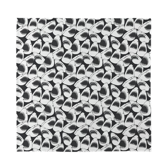 White And Grey Shark Pattern Print Silk Bandana