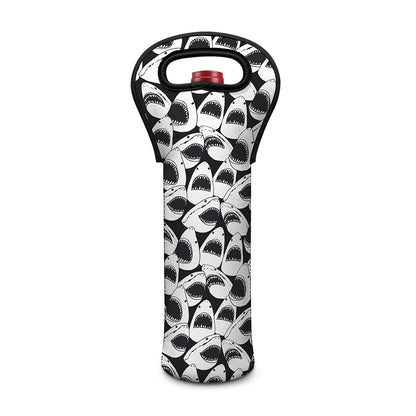 White And Grey Shark Pattern Print Single Neoprene Wine Tote