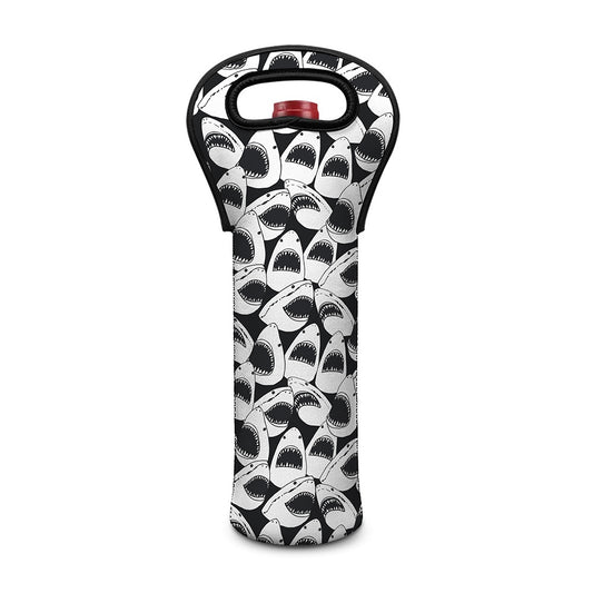 White And Grey Shark Pattern Print Single Neoprene Wine Tote