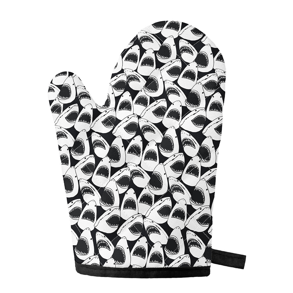 White And Grey Shark Pattern Print Single Oven Mitt