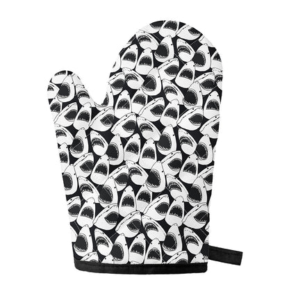 White And Grey Shark Pattern Print Single Oven Mitt