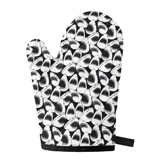 White And Grey Shark Pattern Print Single Oven Mitt