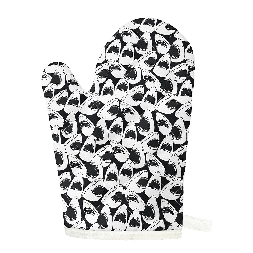 White And Grey Shark Pattern Print Single Oven Mitt