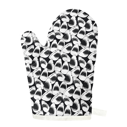 White And Grey Shark Pattern Print Single Oven Mitt