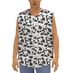 White And Grey Shark Pattern Print Sleeveless Baseball Jersey