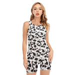 White And Grey Shark Pattern Print Sleeveless One Piece Swimsuit