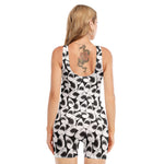 White And Grey Shark Pattern Print Sleeveless One Piece Swimsuit