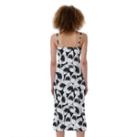 White And Grey Shark Pattern Print Slim Fit Midi Cami Dress