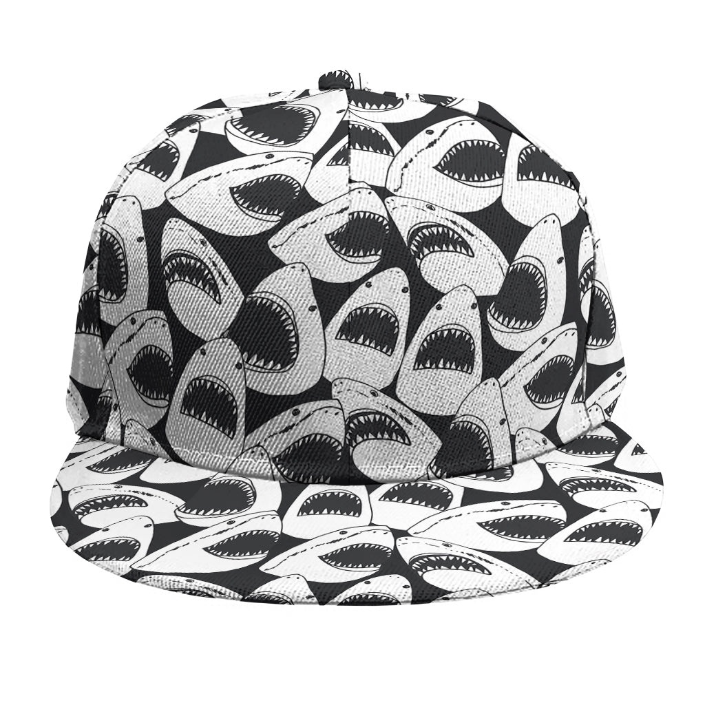 White And Grey Shark Pattern Print Snapback Cap