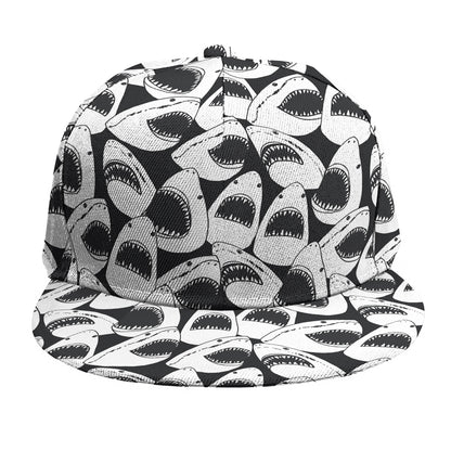 White And Grey Shark Pattern Print Snapback Cap