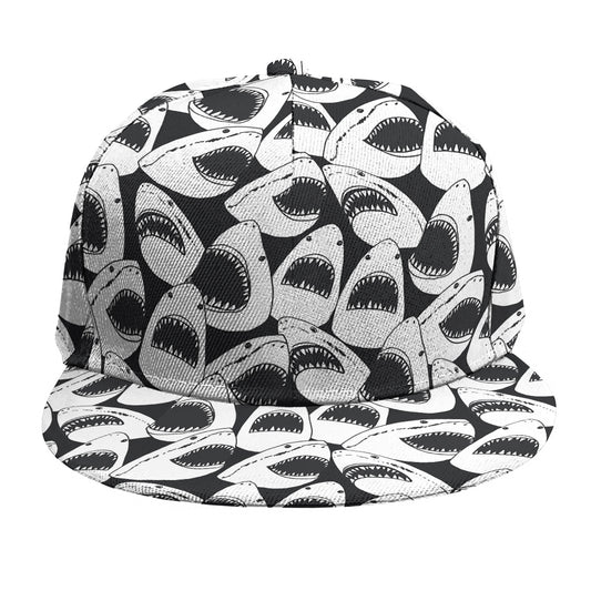 White And Grey Shark Pattern Print Snapback Cap