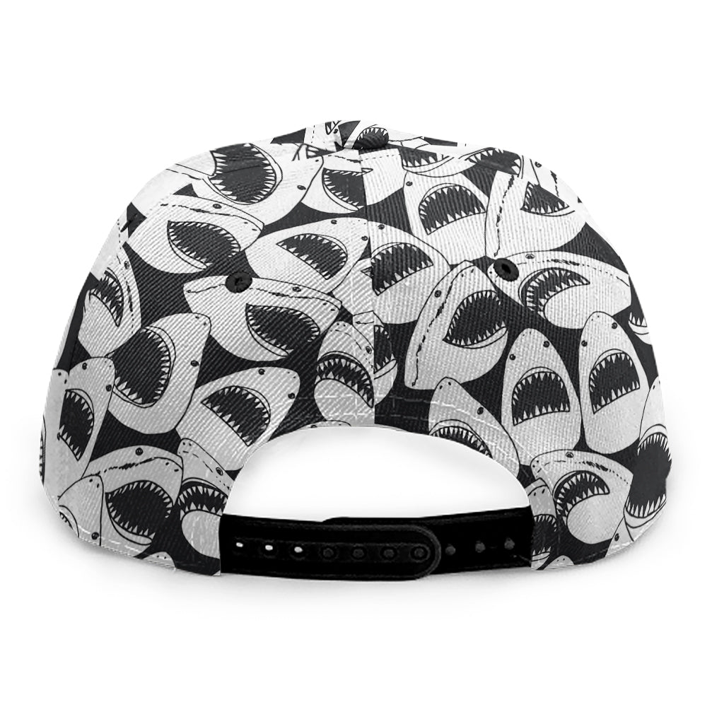 White And Grey Shark Pattern Print Snapback Cap