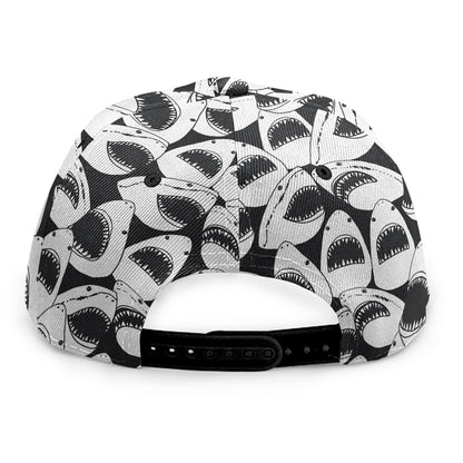 White And Grey Shark Pattern Print Snapback Cap
