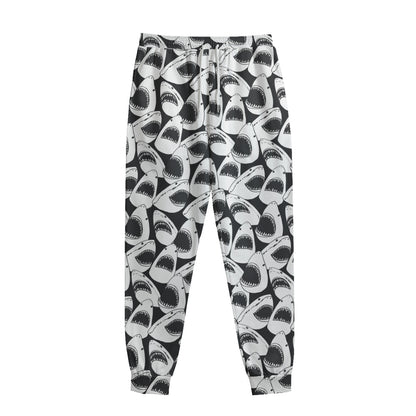 White And Grey Shark Pattern Print Sweatpants