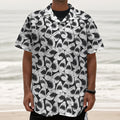 White And Grey Shark Pattern Print Textured Short Sleeve Shirt