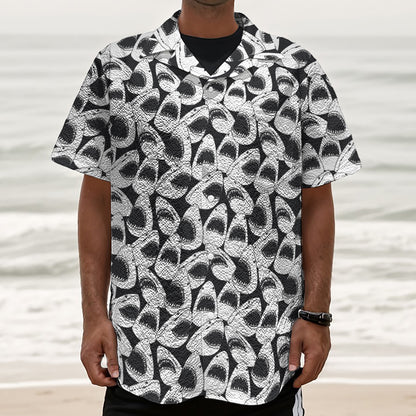 White And Grey Shark Pattern Print Textured Short Sleeve Shirt