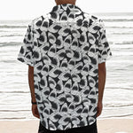 White And Grey Shark Pattern Print Textured Short Sleeve Shirt
