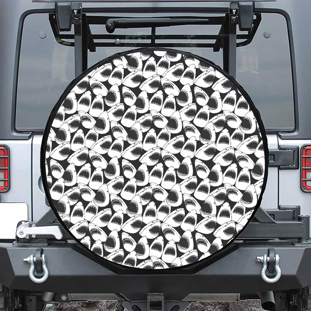 White And Grey Shark Pattern Print Tire Cover