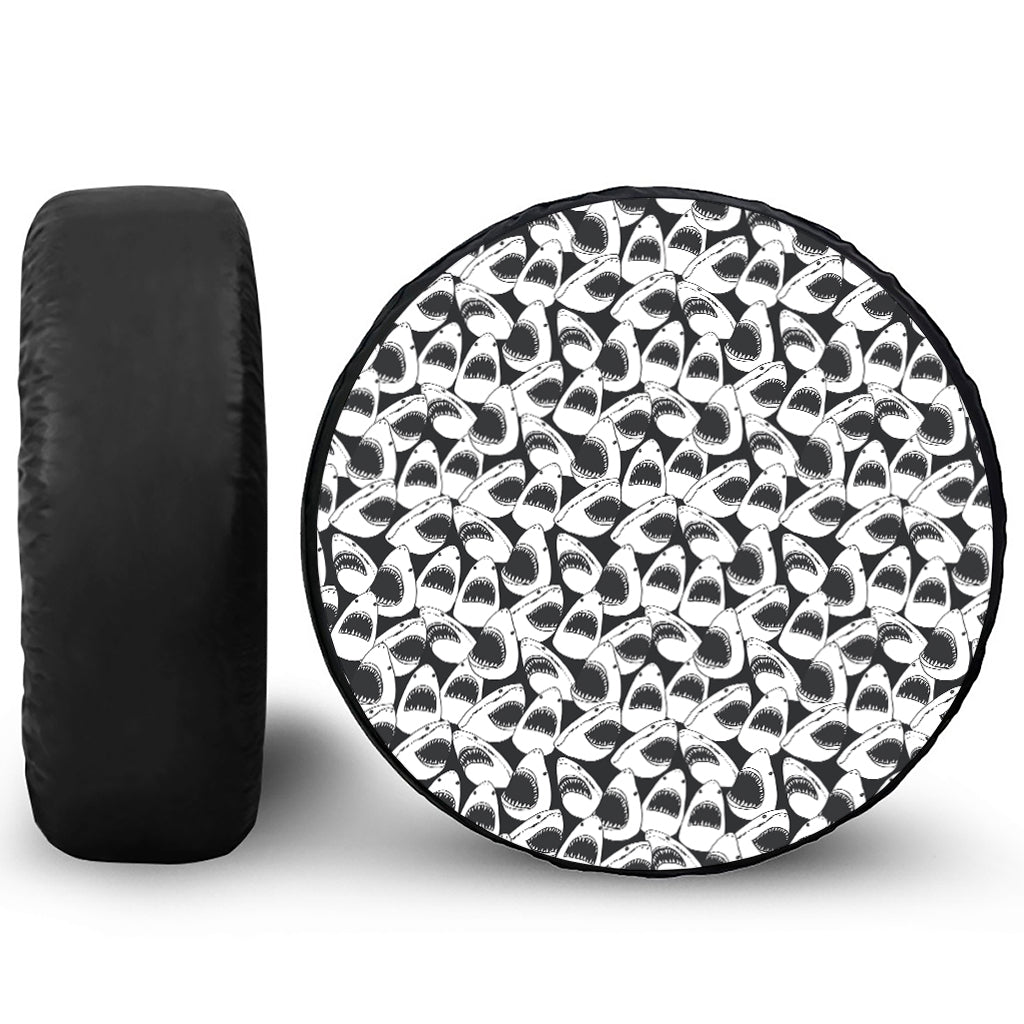 White And Grey Shark Pattern Print Tire Cover
