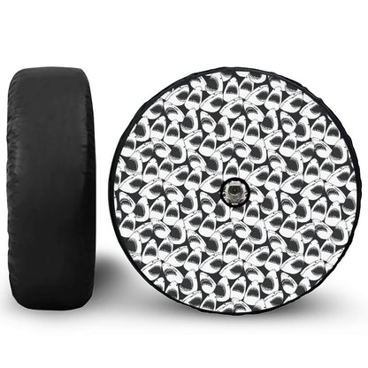 White And Grey Shark Pattern Print Tire Cover With Camera Hole