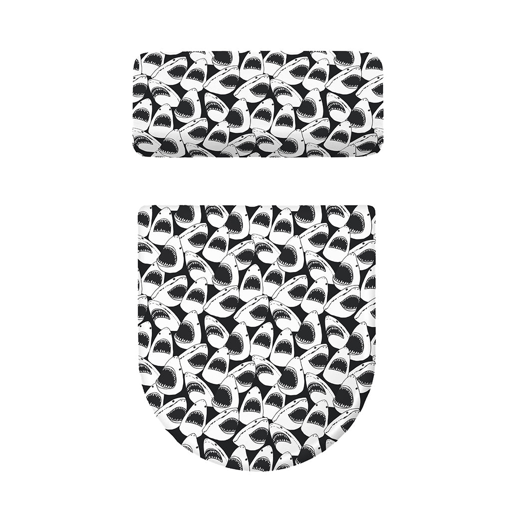 White And Grey Shark Pattern Print Toilet Lid And Tank Cover Set
