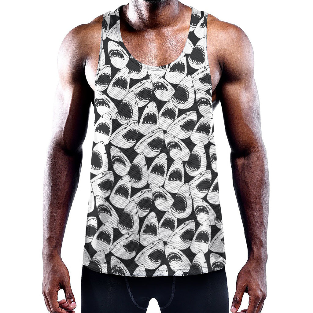 White And Grey Shark Pattern Print Training Tank Top
