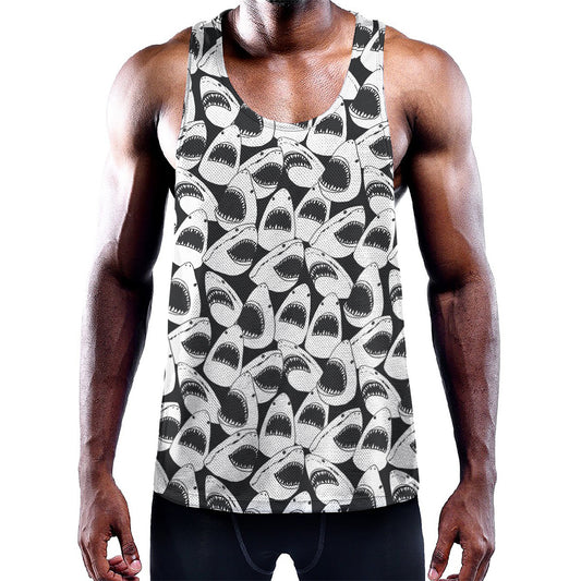 White And Grey Shark Pattern Print Training Tank Top
