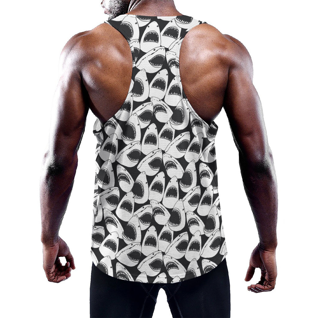 White And Grey Shark Pattern Print Training Tank Top
