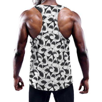 White And Grey Shark Pattern Print Training Tank Top