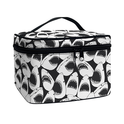 White And Grey Shark Pattern Print Travel Makeup Bag