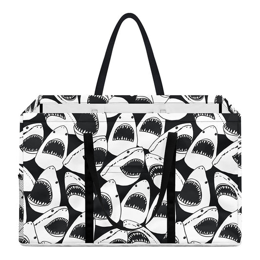 White And Grey Shark Pattern Print Utility Tote Bag