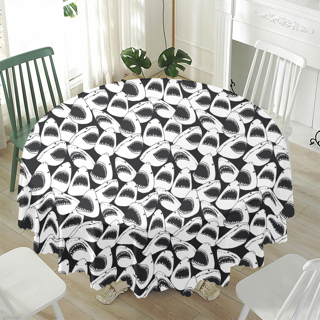 White And Grey Shark Pattern Print Waterproof Round Tablecloth