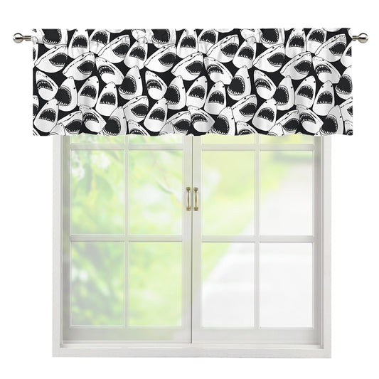 White And Grey Shark Pattern Print Window Valance