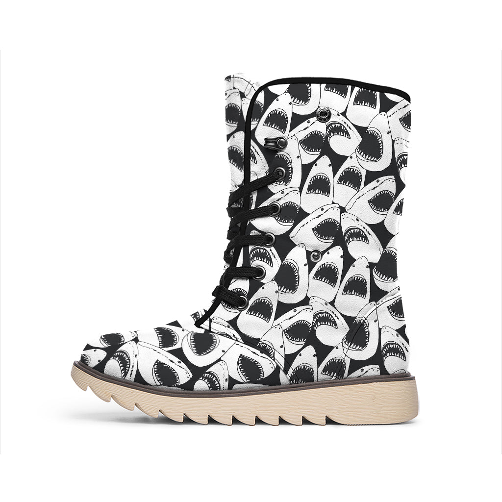 White And Grey Shark Pattern Print Winter Boots