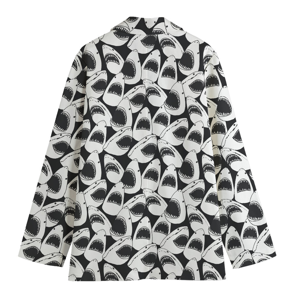 White And Grey Shark Pattern Print Women's Blazer