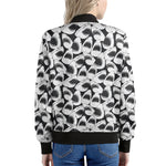 White And Grey Shark Pattern Print Women's Bomber Jacket